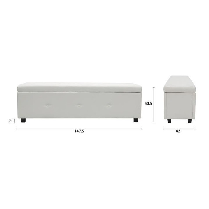 Banc coffre - Bout de lit - Simili blanc Classique - L 140 cm - BOX