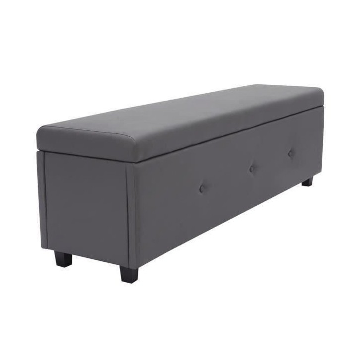 Banc coffre BOX - Simili - Gris - Bout de lit - L 140 cm