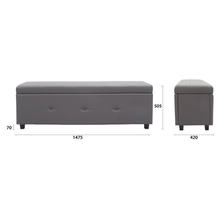 Banc coffre BOX - Simili - Gris - Bout de lit - L 140 cm