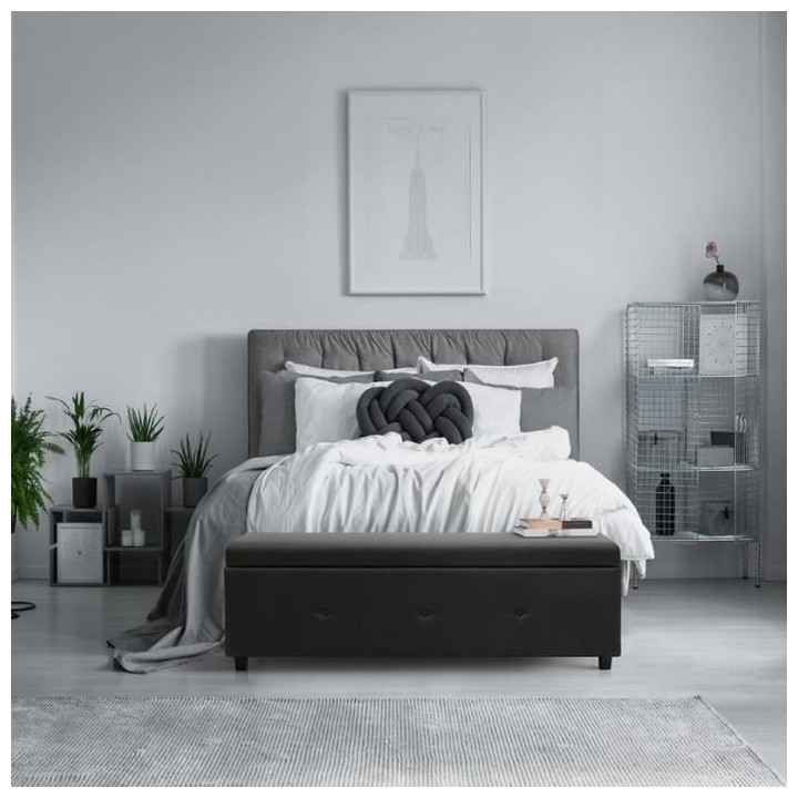 Banc coffre - Bout de lit - Simili noir Classique - L 140 cm - BOX