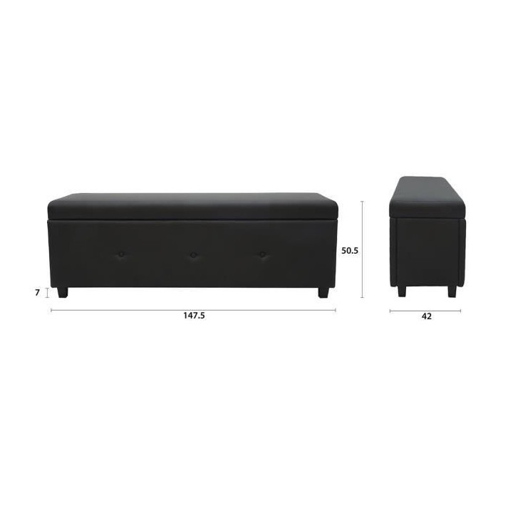 Banc coffre - Bout de lit - Simili noir Classique - L 140 cm - BOX