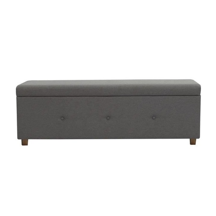 Banc coffre BOX - Tissu imitation lin - Gris foncé - Bout de lit - L