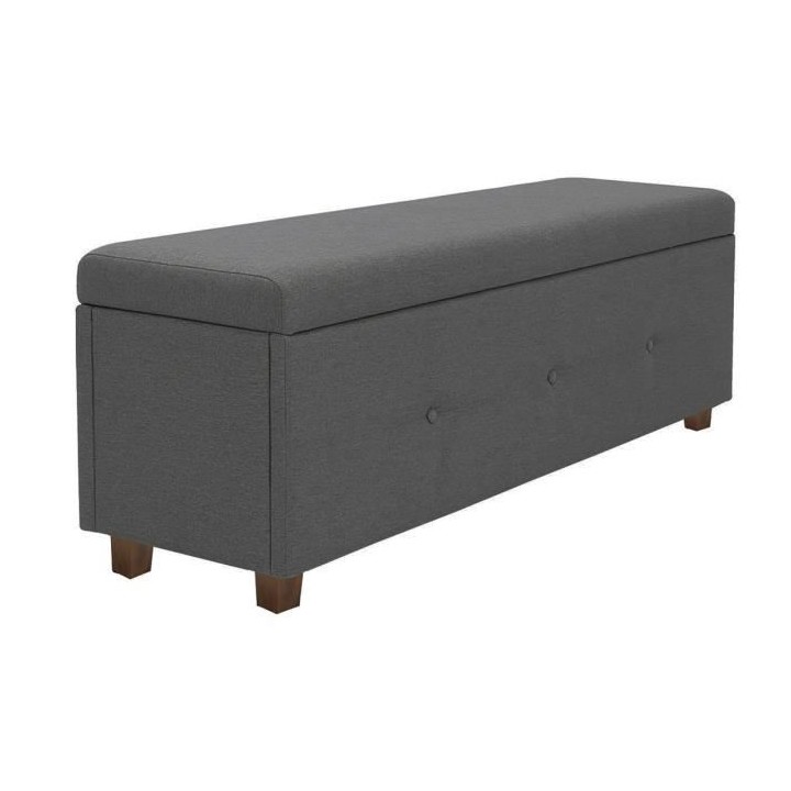 Banc coffre BOX - Tissu imitation lin - Gris foncé - Bout de lit - L