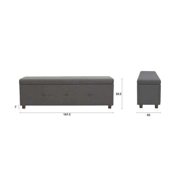 Banc coffre BOX - Tissu imitation lin - Gris foncé - Bout de lit - L