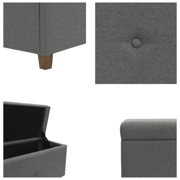 Banc coffre BOX - Tissu imitation lin - Gris foncé - Bout de lit - L