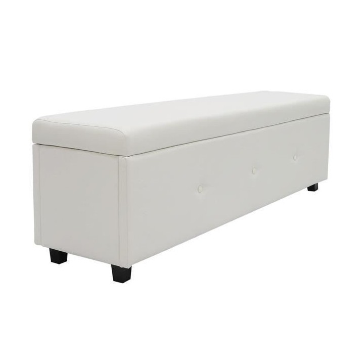 Banc coffre BOX - Simili - Blanc - Bout de lit - L 160 cm