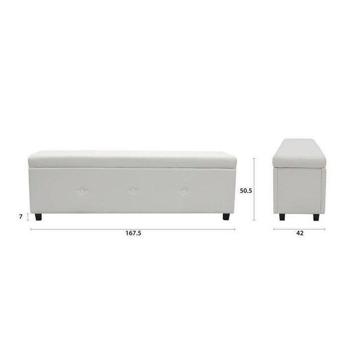Banc coffre BOX - Simili - Blanc - Bout de lit - L 160 cm