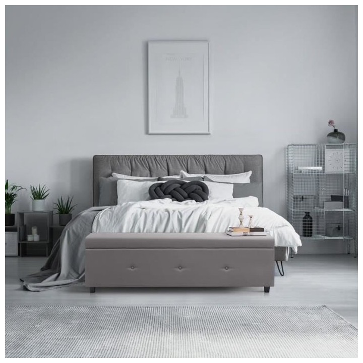 BOUT DE LIT COFFRE - Simili - Gris - L 160 cm - BOX