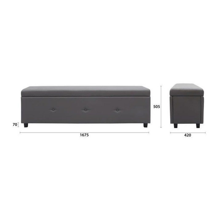BOUT DE LIT COFFRE - Simili - Gris - L 160 cm - BOX