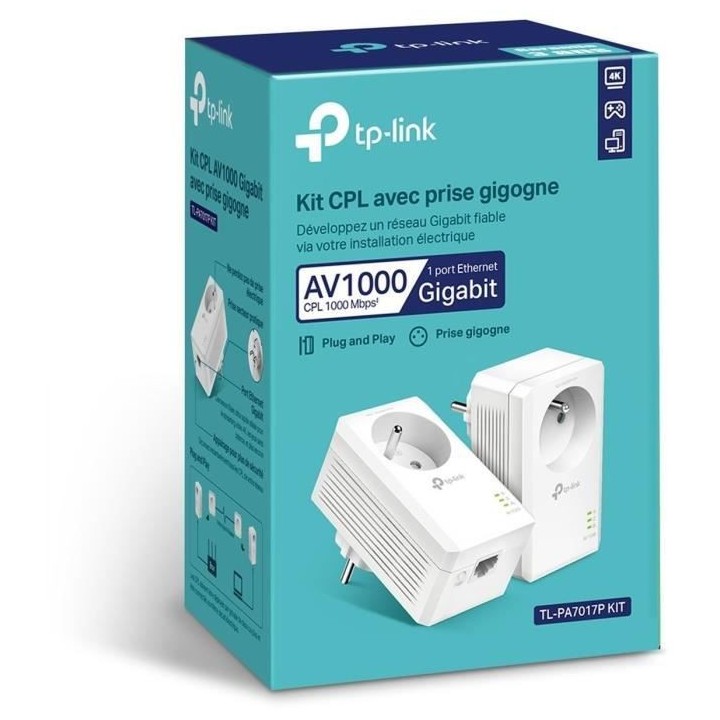 TP-Link TL-PA7017P KIT(FR) CPL 1000Mbps, Prise CPL avec 1 Port Gigabit