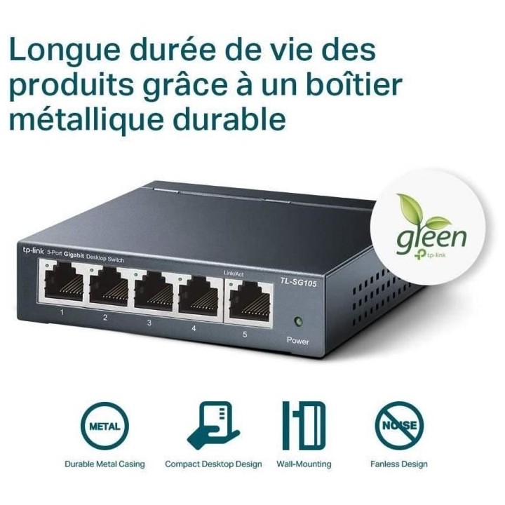 Switch Ethernet Gigabit - TP-LINK - 10/100/1000 Mbps - 5 ports RJ45 me