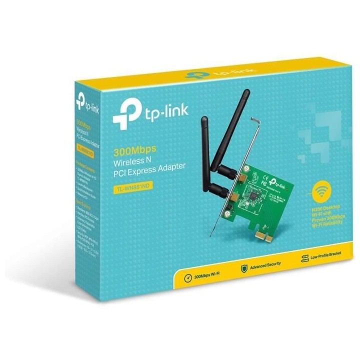 Carte réseau PC - TP-LINK - Adaptateur PCI Express (PCIe) - N300 Mbps