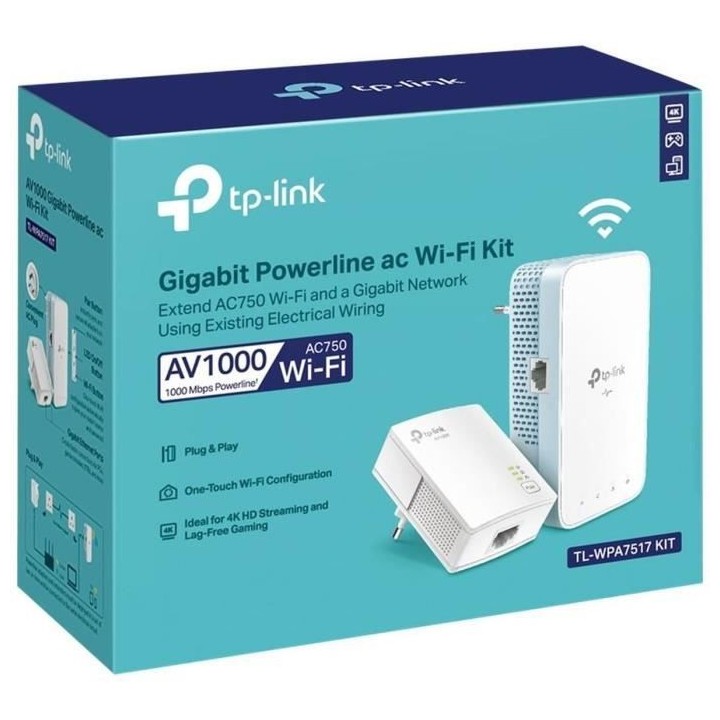 CPL WiFi AC 750 Mbps + CPL 1000 Mbps - TP-Link TL-WPA7517 KIT - Port E