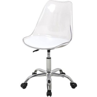 Chaise de bureau RONNY - Coque transparente et coussin blanc - L 52 x