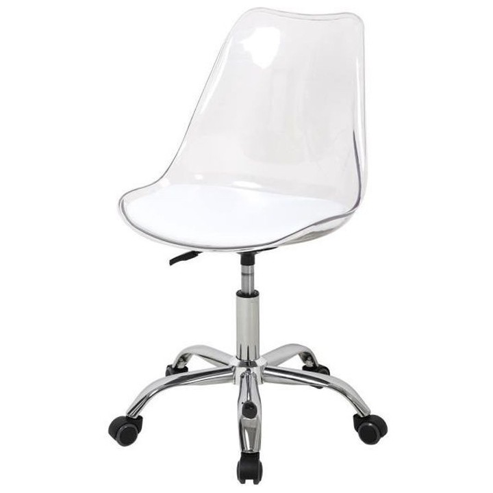 Chaise de bureau RONNY - Coque transparente et coussin blanc - L 52 x