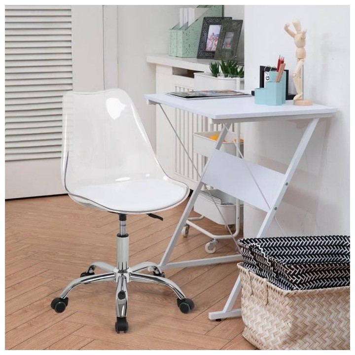 Chaise de bureau RONNY - Coque transparente et coussin blanc - L 52 x