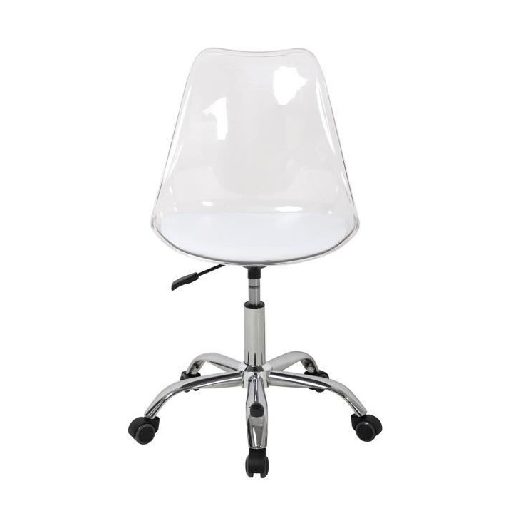 Chaise de bureau RONNY - Coque transparente et coussin blanc - L 52 x