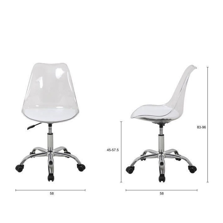 Chaise de bureau RONNY - Coque transparente et coussin blanc - L 52 x