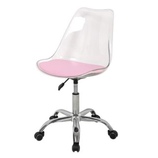 Chaise de bureau RONNY - Coque transparente et coussin rose - L 52 x P