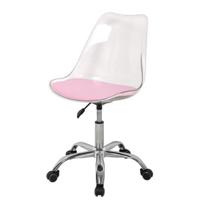 Chaise de bureau RONNY - Coque transparente et coussin rose - L 52 x P
