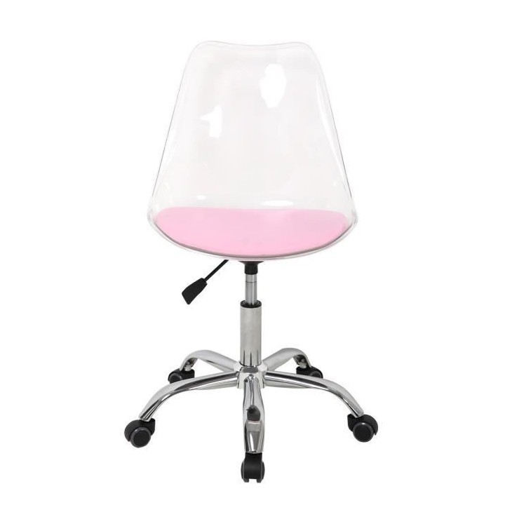 Chaise de bureau RONNY - Coque transparente et coussin rose - L 52 x P