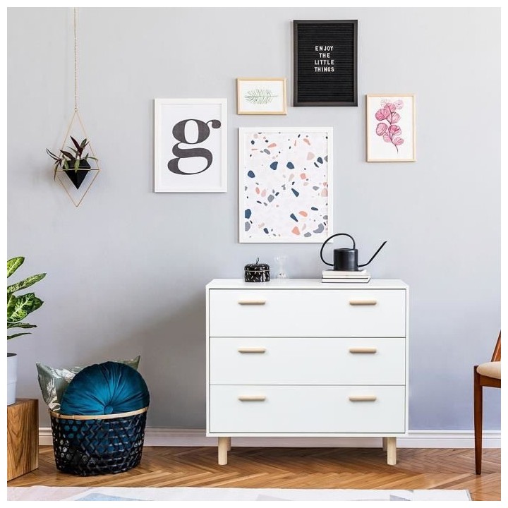 Commode avec 3 tiroirs - Pieds bois de pin blanc - LILA