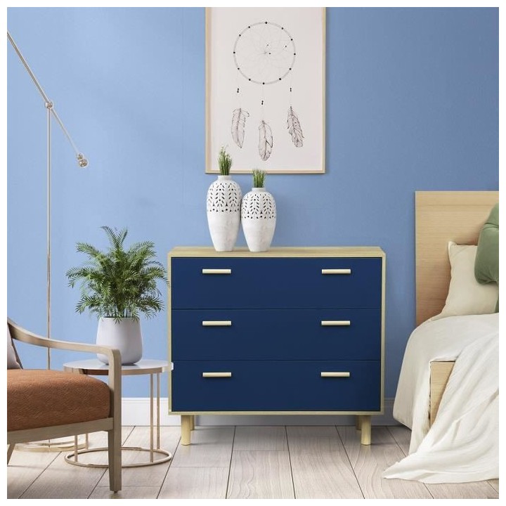 Commode avec 3 tiroirs - Pieds bois de pin bleu - LILA