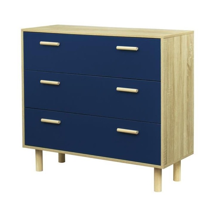 Commode avec 3 tiroirs - Pieds bois de pin bleu - LILA