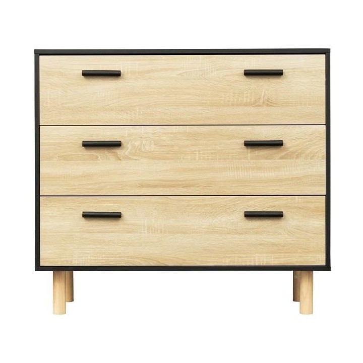 Commode avec 3 tiroirs - Pieds bois de pin noir - LILA