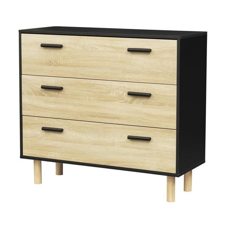 Commode avec 3 tiroirs - Pieds bois de pin noir - LILA