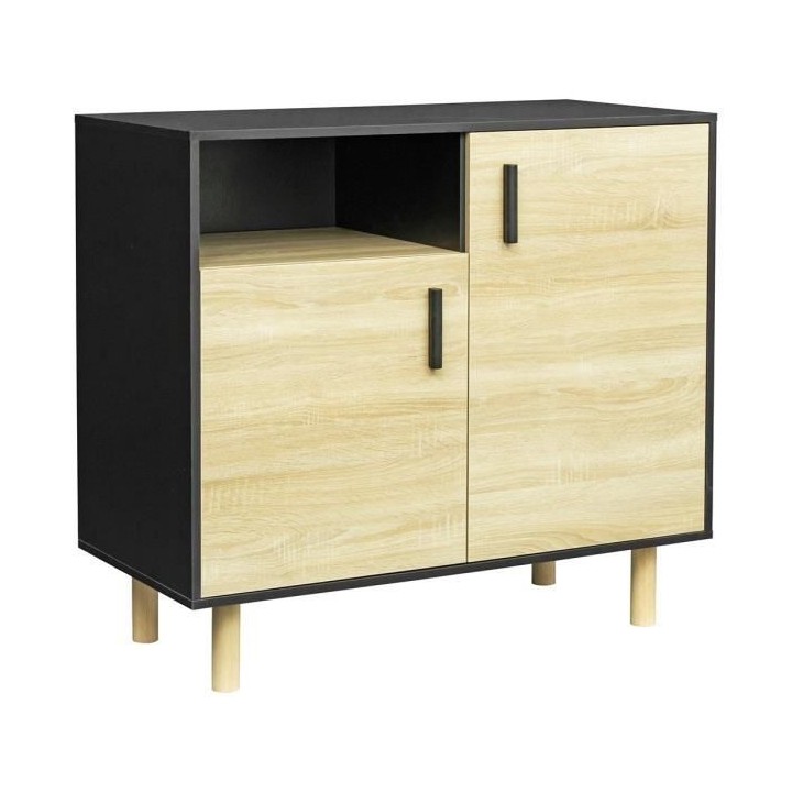Petit buffet avec 2 portes et 1 niche - Décor noir et chene - L 100 x