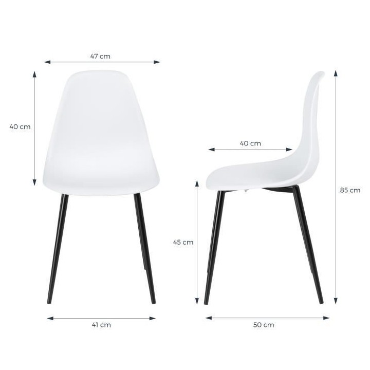 Lot de 2 chaises blanc - L 46 x P 52 x H 84 cm - CLODY