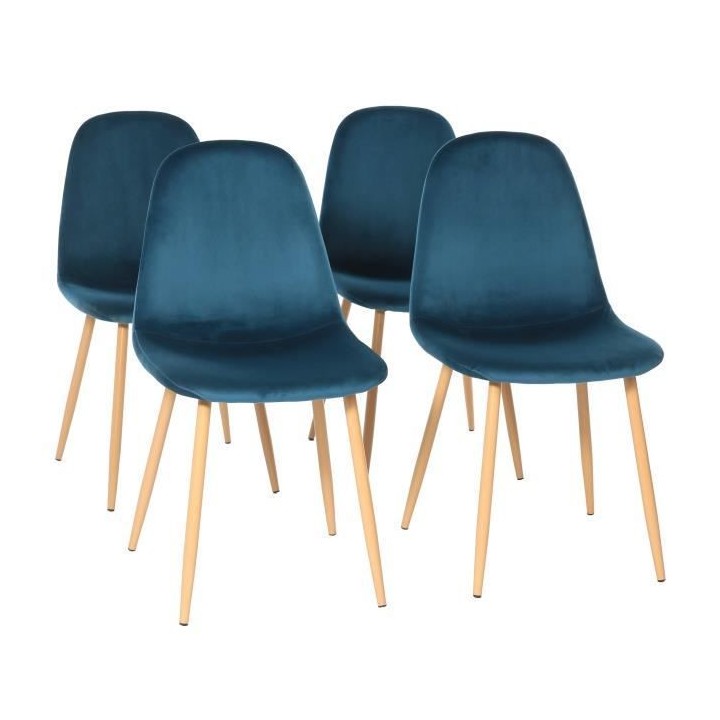Lot de 4 chaises en velours bleu - L 45 x P 53 x H 85 cm - CLODY