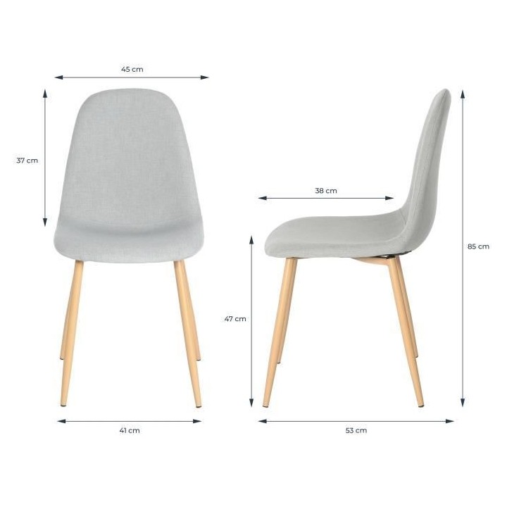 Lot de 2 chaises - Tissu gris - L 45 x P 53 x H 85 cm - CLODY