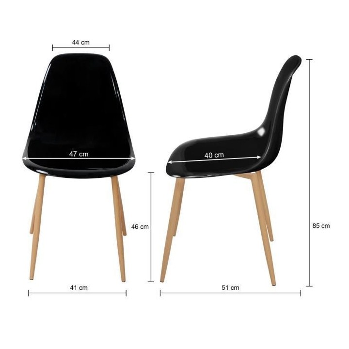 Lot de 4 chaises cristal transparent noir - L 47 x P 54 x H 84 cm - CL