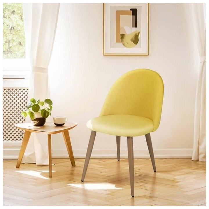 COLE Chaise - Tissu jaune - Pieds en métal - L 53 x P 54 x H 76 cm