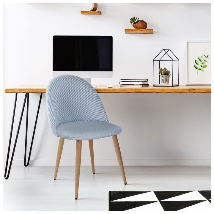 COLE Chaise - Tissu rayé bleu et blanc - Pieds en métal - L 53 x P 5