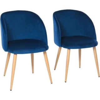 Lot de 2 chaises en velours bleu - Pieds en métal - L 55 x P 45 x H 9
