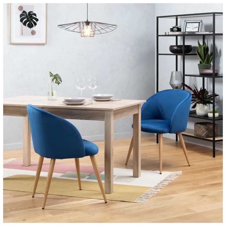 Lot de 2 chaises en velours bleu - Pieds en métal - L 55 x P 45 x H 9