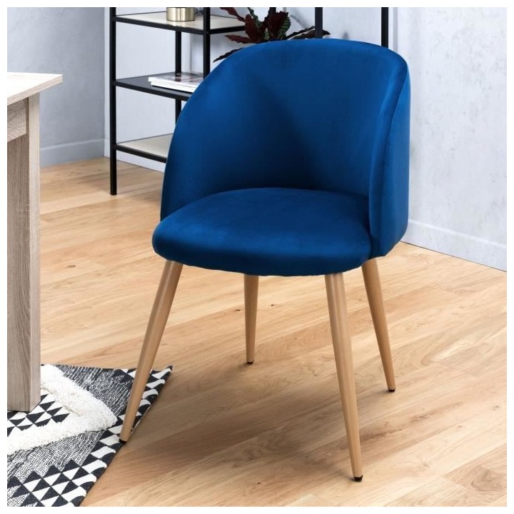 Lot de 2 chaises en velours bleu - Pieds en métal - L 55 x P 45 x H 9
