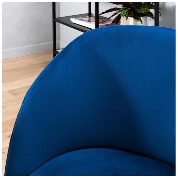 Lot de 2 chaises en velours bleu - Pieds en métal - L 55 x P 45 x H 9