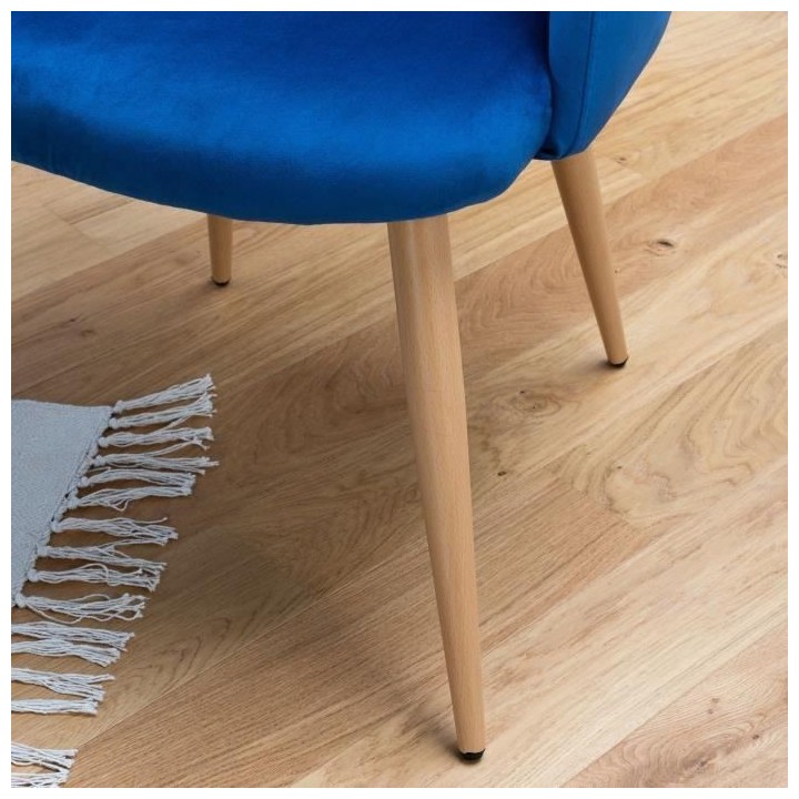 Lot de 2 chaises en velours bleu - Pieds en métal - L 55 x P 45 x H 9