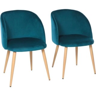Lot de 2 chaises en velours bleu canard - Pieds en métal - L 55 x P 4