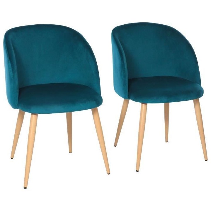 Lot de 2 chaises en velours bleu canard - Pieds en métal - L 55 x P 4