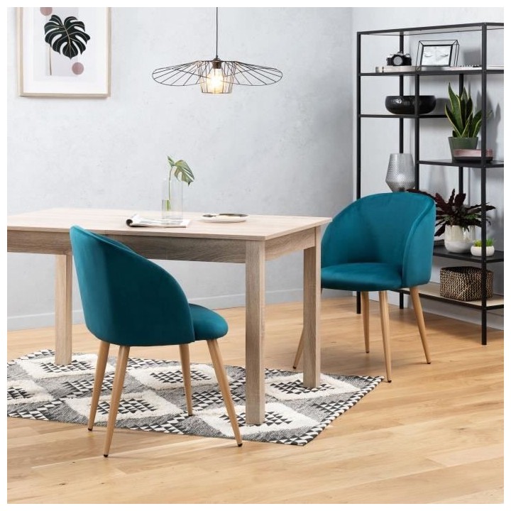 Lot de 2 chaises en velours bleu canard - Pieds en métal - L 55 x P 4