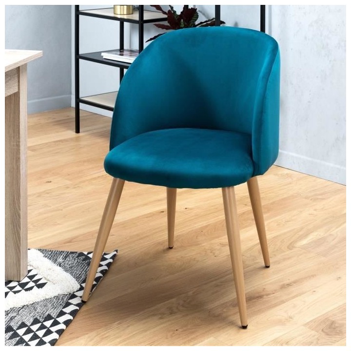 Lot de 2 chaises en velours bleu canard - Pieds en métal - L 55 x P 4