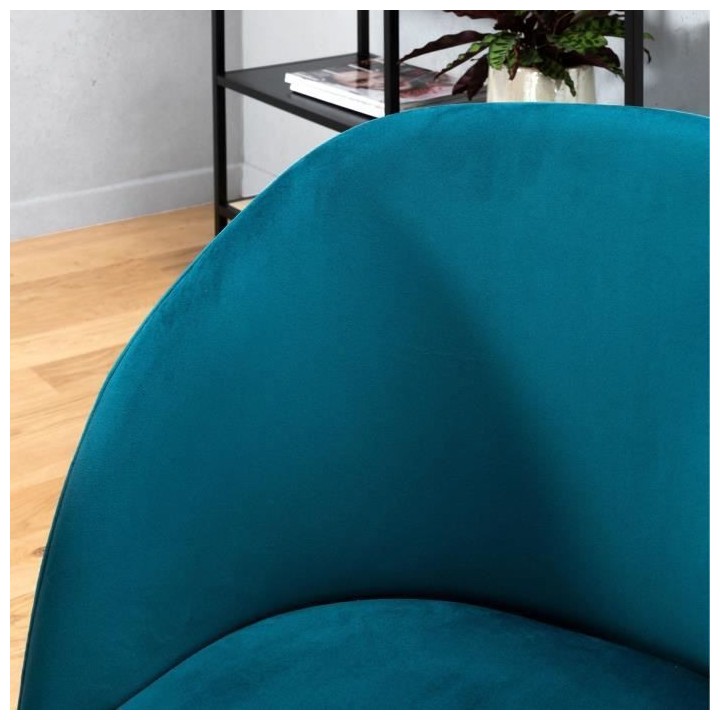 Lot de 2 chaises en velours bleu canard - Pieds en métal - L 55 x P 4