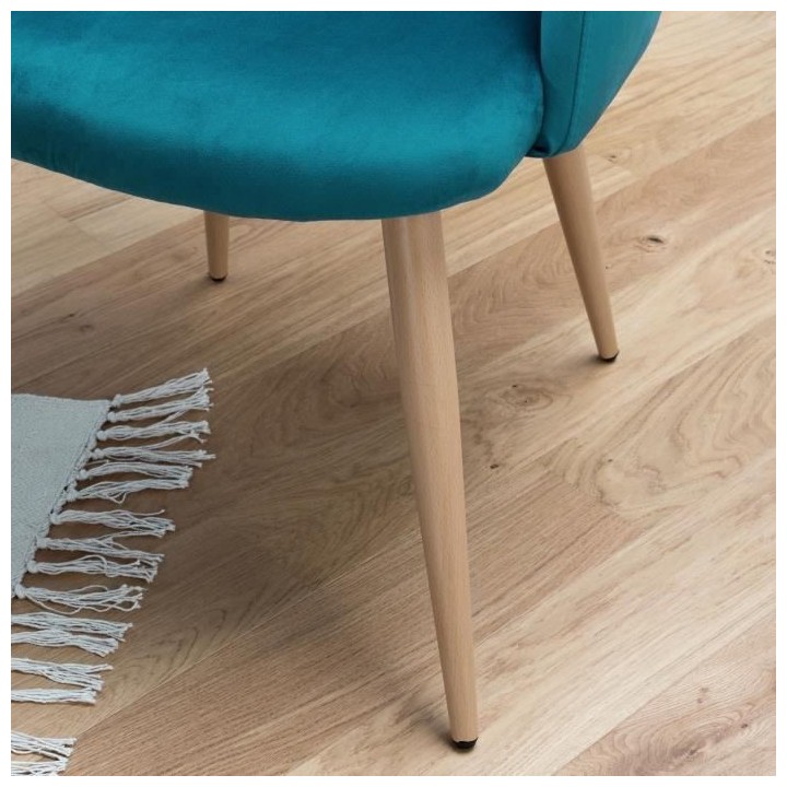 Lot de 2 chaises en velours bleu canard - Pieds en métal - L 55 x P 4