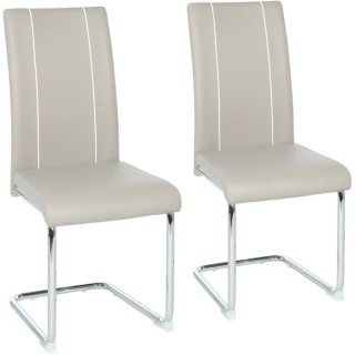 Lot de 2 chaises - Simili gris clair - Pieds en métal - L 44 x P 56 x