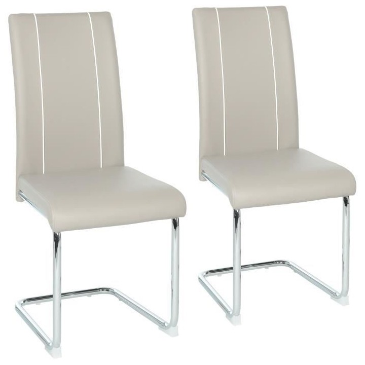 Lot de 2 chaises - Simili gris clair - Pieds en métal - L 44 x P 56 x